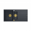 QUADRON EVAN 156 GraniteQ zlewozmywak z syfonem Push To Open 1,5-komorowy z/o (1000x500x210; kom. 420x480) black diamond / elementy złote HQE510050U8PVDG1P2O
